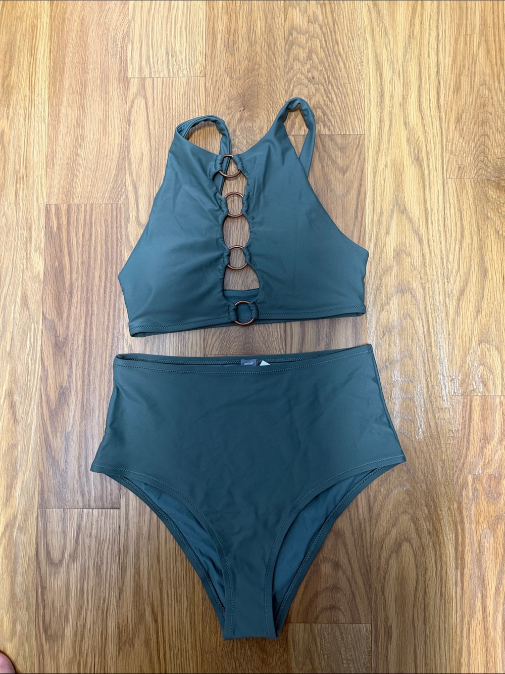 aerie Olive Green High-Neck Ring-Front Two-Piece Bikini